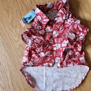 PET APPAREL , Pet collapsible bowl, NWT RED ALOHA SHIRT..sx M 14" length.